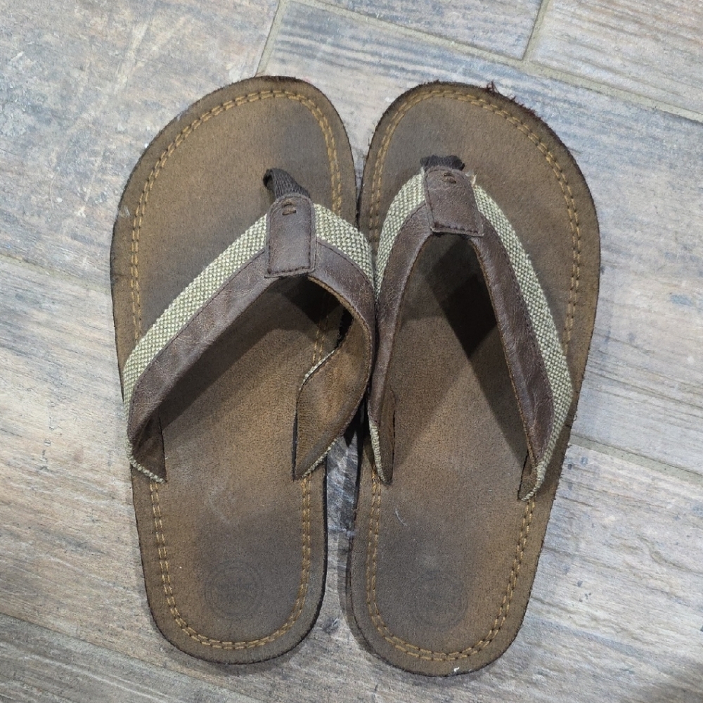 Men's Brown and Tan Flip-Flops